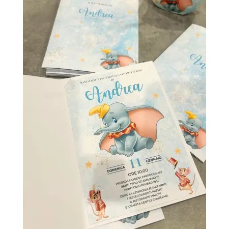 Inviti Battesimo Dumbo Personalizzati con Busta | Favole Creative