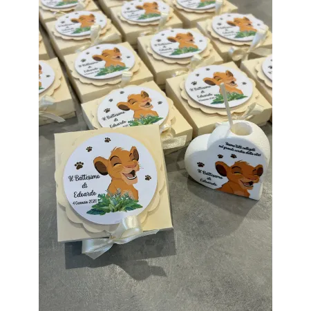 Profumatore a Cuore Simba Re Leone Personalizzato con Scatolina – Bomboniera Artigianale per Battesimo