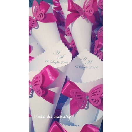 Coni Porta confetti o porta riso matrimonio Farfalla + Testo personalizzato