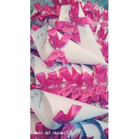 Coni Porta confetti o porta riso matrimonio Farfalla + Testo personalizzato