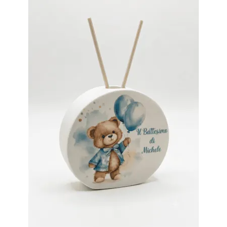 Profumatore Rotondo Orsetto Personalizzato 9 Cm Bomboniera Battesimo Nascita