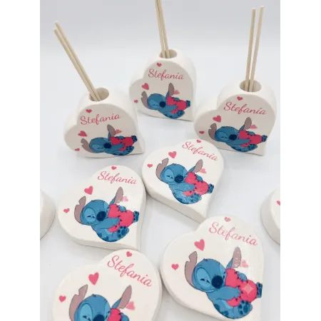 Cuore Profumato Stitch Personalizzato | Bomboniera Unica per Battesimo, Compleanno, Nascita