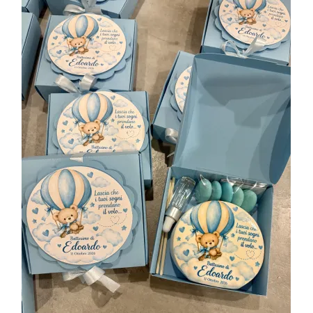 Profumatore Battesimo Orsetto e Mongolfiera Personalizzato 9 cm