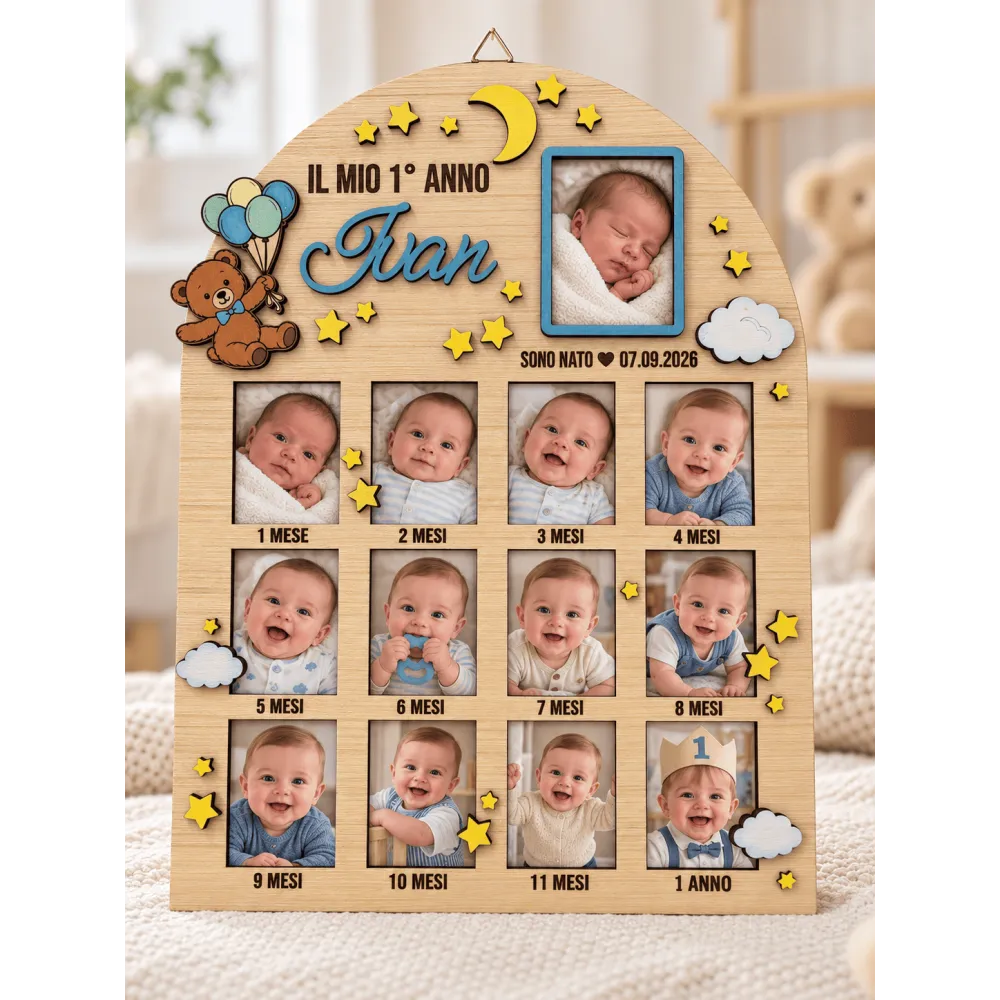 Quadretto Nascita Personalizzato in Legno con Foto del Primo Anno