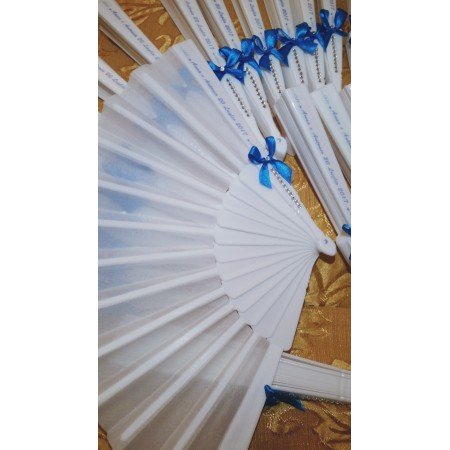 Ventaglio Matrimonio Blu Elettrico Personalizzato con Fiocco e Scritta Coordinata
