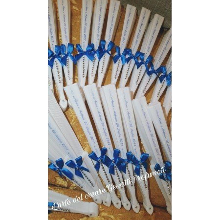 Ventaglio Matrimonio Blu Elettrico Personalizzato con Fiocco e Scritta Coordinata