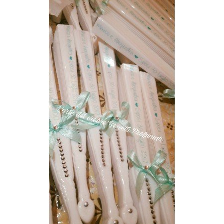 Ventaglio Matrimonio Tiffany Personalizzato con Fiocco Elegante per Cerimonia
