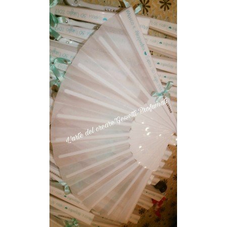 Ventaglio Matrimonio Tiffany Personalizzato con Fiocco Elegante per Cerimonia