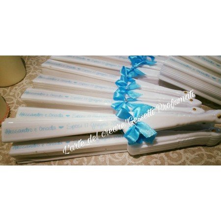 Ventaglio Matrimonio con Fiocco Azzurro Acceso e Testo Personalizzato