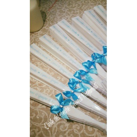 Ventaglio Matrimonio con Fiocco Azzurro Acceso e Testo Personalizzato