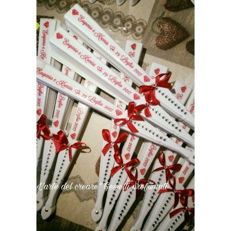 Ventaglio Matrimonio Personalizzato con Fiocco Bordeaux e Scritta Coordinata