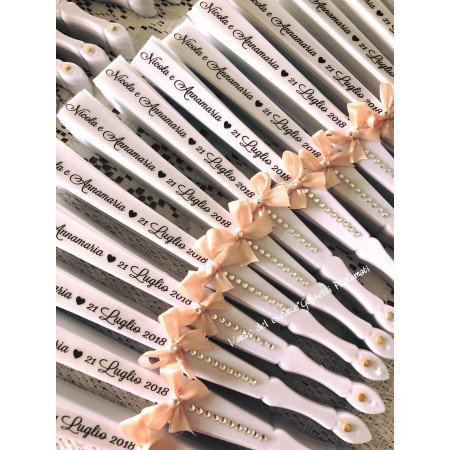 Ventaglio Matrimonio Rosa Cipria con Scritta Nera Elegante e Personalizzata