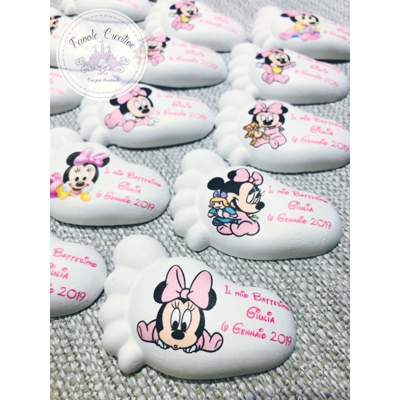 Piedino Profumato Minnie Orizzontale con Grafiche Miste | Bomboniera Artigianale per Battesimo, Nascita