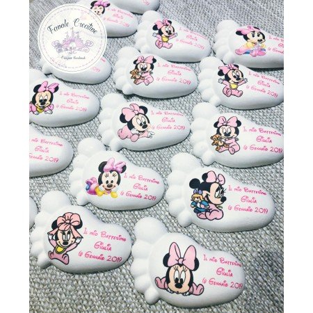 Piedino Profumato Minnie Orizzontale con Grafiche Miste | Bomboniera Artigianale per Battesimo, Nascita