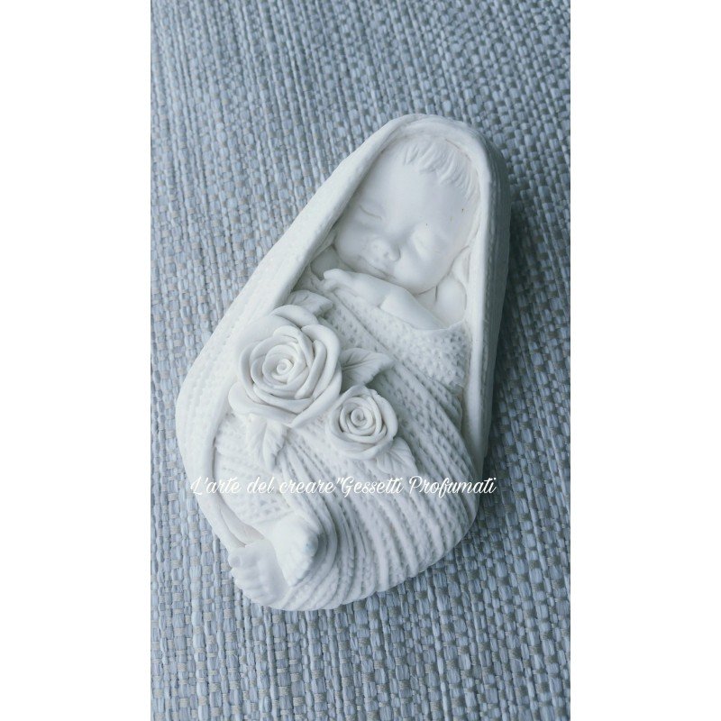 Gessetto Profumato BAMBINO IN FASCE CON ROSE Nascita Battesimo Gessetto Profumato BAMBINO IN FASCE CON ROSE Nascita Battesimo