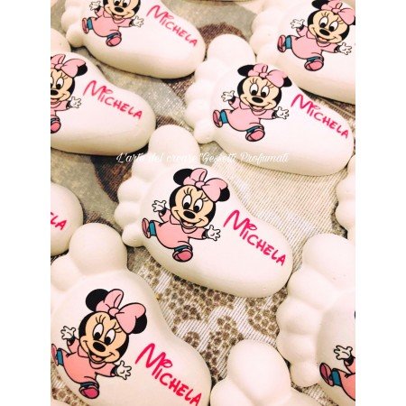 Piedino Profumato Minnie Baby Rosa Orizzontale | Bomboniera Disney Personalizzata per Battesimo, Nascita