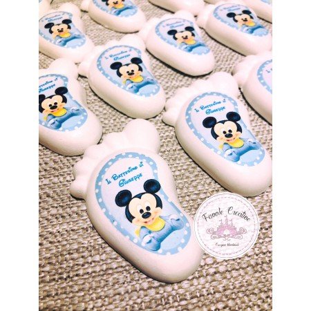 Piedino Profumato Topolino Baby Verticale con Sfondo Celeste a Pois | Bomboniera Personalizzata Nascita, Battesimo