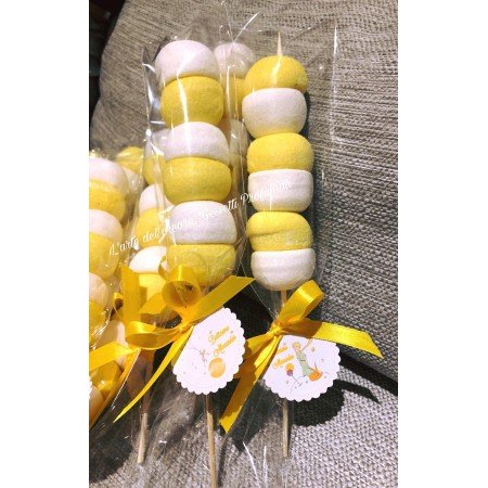 Spiedini Marshmallow Giallo e Bianco Personalizzati - Bomboniera Dolcissima per Eventi e Compleanni