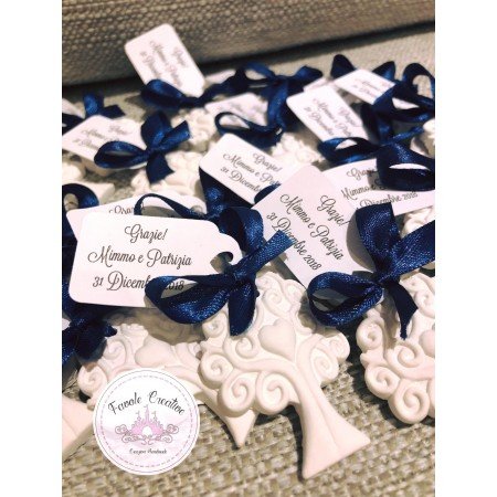 Gessetto Profumato Albero Con Cuore, Fiocco Blu Notte E Tag Personalizzato Segnaposto Bomboniera