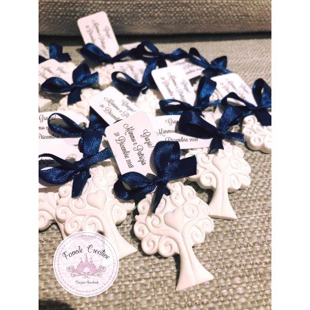 Gessetto Profumato Albero Con Cuore, Fiocco Blu Notte E Tag Personalizzato Segnaposto Bomboniera