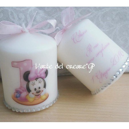 Candela Minnie Primo Compleanno con Strass | Nome Davanti e Frase Personalizzata