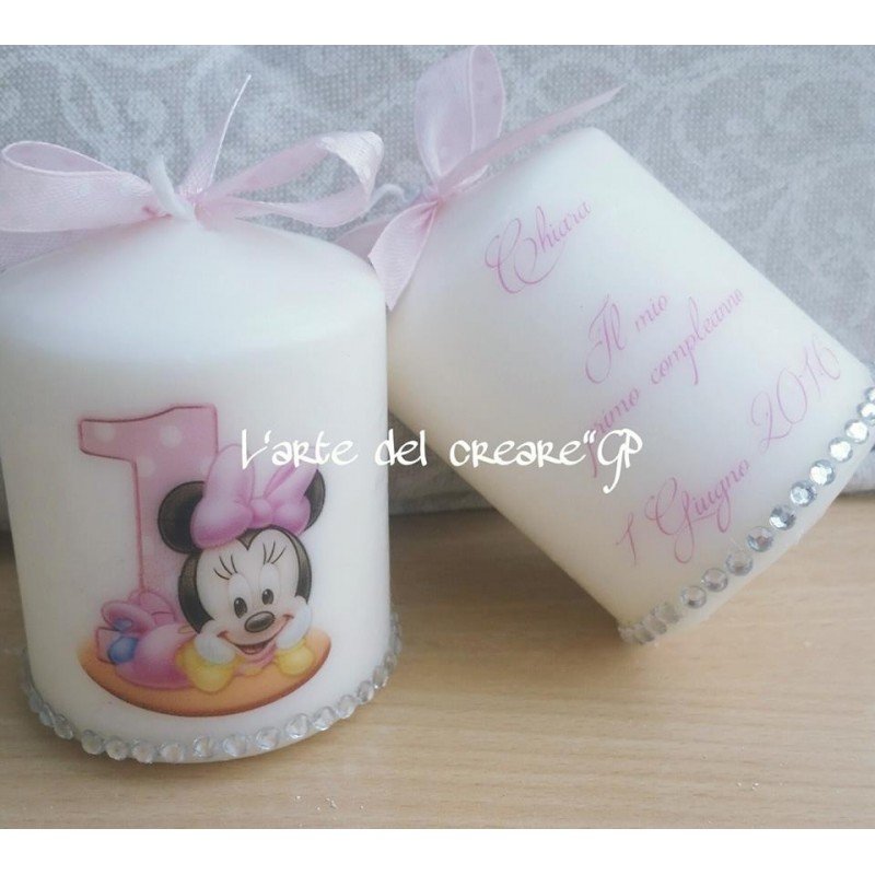 Candela Minnie Primo Compleanno con Strass | Nome Davanti e Frase Personalizzata Candela Minnie Primo Compleanno con Strass | Nome Davanti e Frase Personalizzata