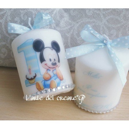 Candela Topolino Baby con Strass | Personalizzata per Primo Compleanno o Battesimo