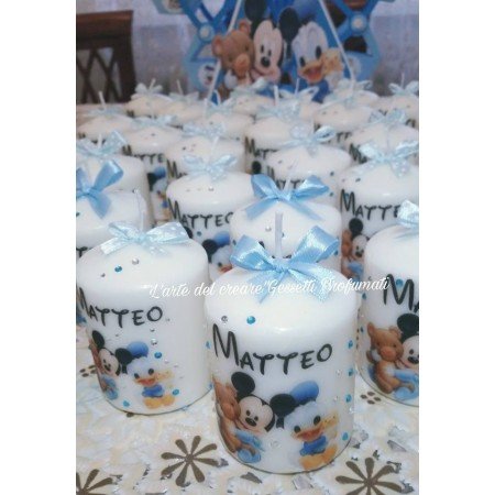 Candela Disney Topolino & Paperino con Nome | Bomboniera Personalizzata con Brillantini