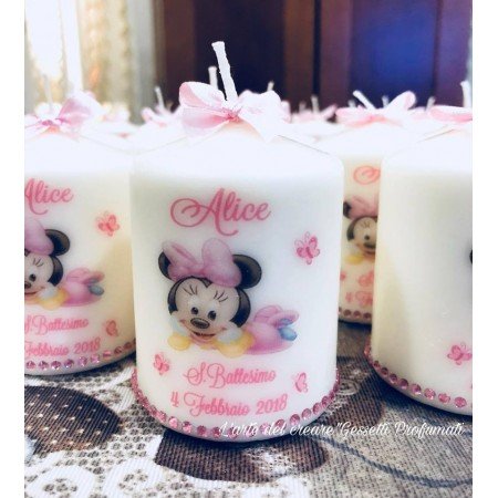 Candela Minnie Personalizzata con Testo Frontale | Bomboniera Disney Elegante