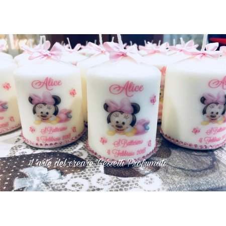 Candela Minnie Personalizzata con Testo Frontale | Bomboniera Disney Elegante
