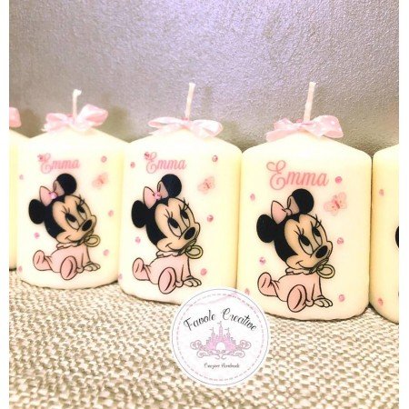 Candela Minnie Baby con Ciuccio e Nome | Bomboniera Personalizzata con Brillantini