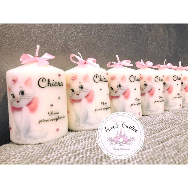 Candela Minu Aristogatti con Fiocchetto e Nome | Bomboniera Disney Personalizzata
