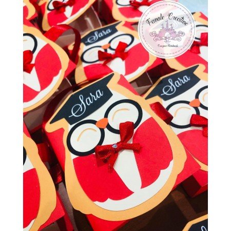 Scatola porta confetti GUFO LIBRO CON NOME LAUREA