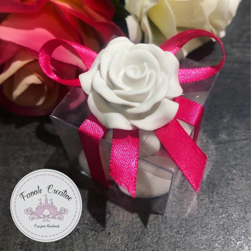 SCATOLA PVC CON ROSA e CONFETTI MATRIMONIO