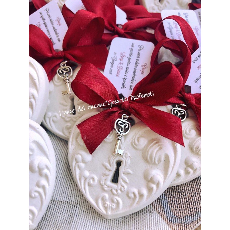 Gessetto Profumato Cuore Serratura con Fiocco Rosso e Tag Personalizzato - Bomboniere Matrimonio