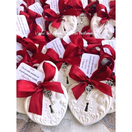 Gessetto Profumato Cuore Serratura con Fiocco Rosso e Tag Personalizzato - Bomboniere Matrimonio