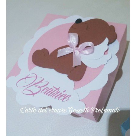 Scatola bomboniera sacchetto porta-confetti ORSETTO Battesimo Nascita nome