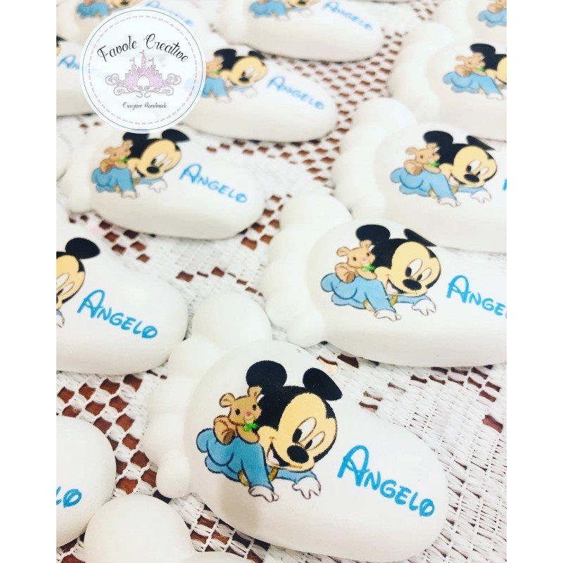 Piedino Profumato Topolino Baby con Orsetto Dietro | Bomboniera Personalizzata per Battesimo, Nascita, Compleanno