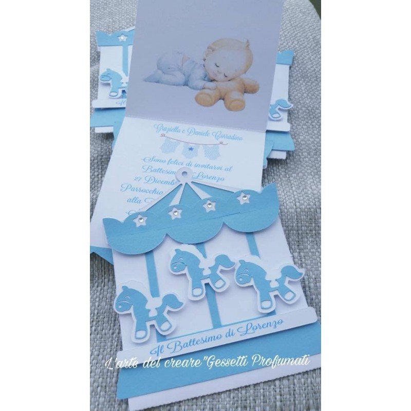 Invito Battesimo Celeste con Bimbo e Orsetto – Partecipazione Personalizzata Maschietto Invito Battesimo Celeste con Bimbo e Orsetto – Partecipazione Personalizzata Maschietto