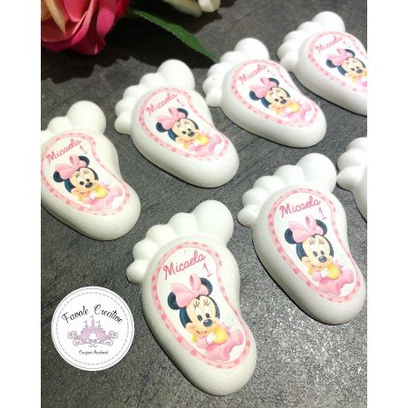 Piedino Profumato Minnie Rosa Verticale con Sfondo POIS | Bomboniera Personalizzata con Nome