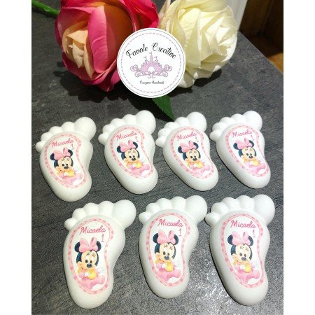 Piedino Profumato Minnie Rosa Verticale con Sfondo POIS | Bomboniera Personalizzata con Nome