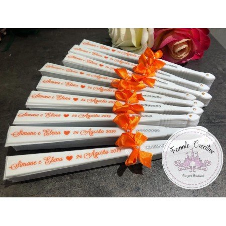 Ventaglio Matrimonio con Fiocco Arancione e Scritta Personalizzata Coordinata
