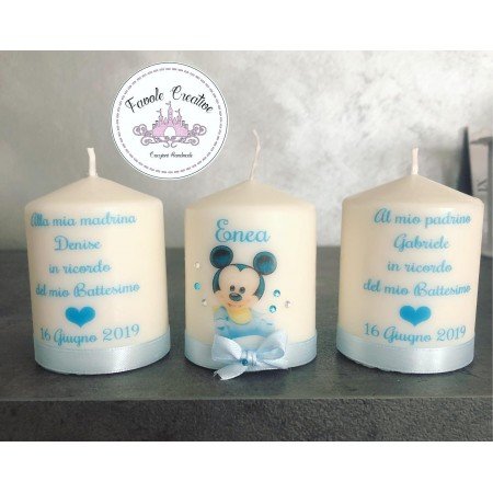 Candela Topolino Baby Personalizzata Fronte/Retro | Bomboniera Battesimo con Nome e Dedica
