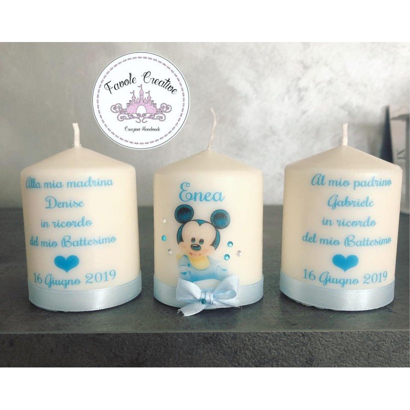 Candela Topolino Baby Personalizzata Fronte/Retro | Bomboniera Battesimo con Nome e Dedica Candela Topolino Baby Personalizzata Fronte/Retro | Bomboniera Battesimo con Nome e Dedica