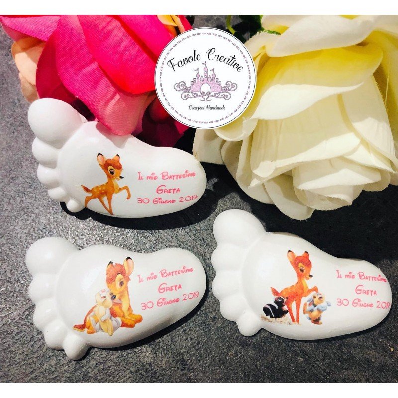 Piedino Profumato Bambi Misti Personalizzati | Bomboniera Artigianale per Battesimo, Nascita, Compleanno