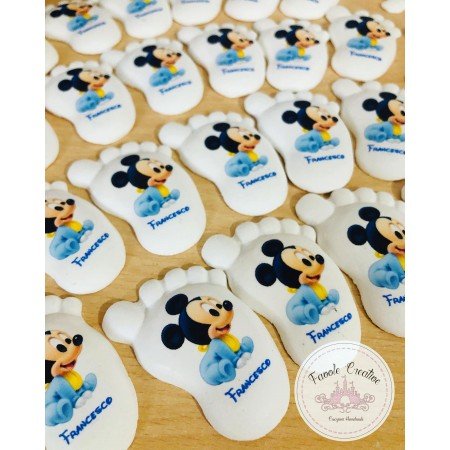 Piedino Profumato Topolino Baby Orizzontale | Bomboniera Artigianale Personalizzata 5,5 cm per Nascita e Battesimo