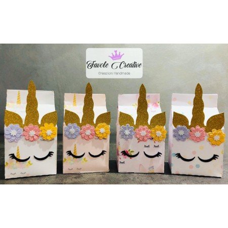 Scatola Milk Box Unicorno con fiorellini per bomboniere