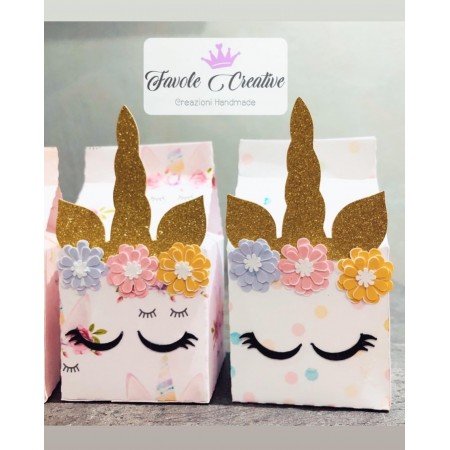 Scatola Milk Box Unicorno con fiorellini per bomboniere