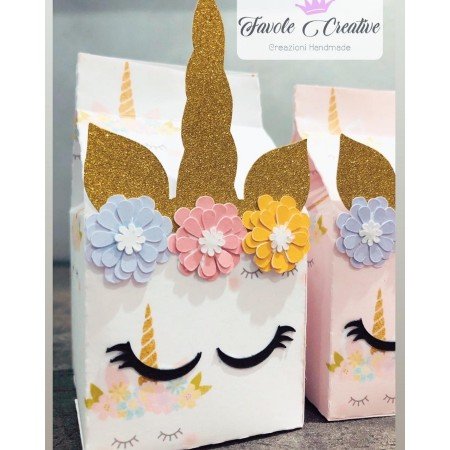 Scatola Milk Box Unicorno con fiorellini per bomboniere